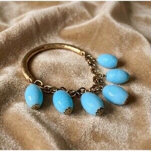 Vintage Hammered Brass Chunky Bracelet, Faux Turquoise Dyed Howlite Stone Links